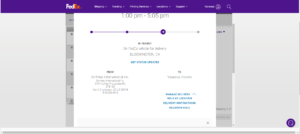example of FedEx delivery tracking info with added manage feature